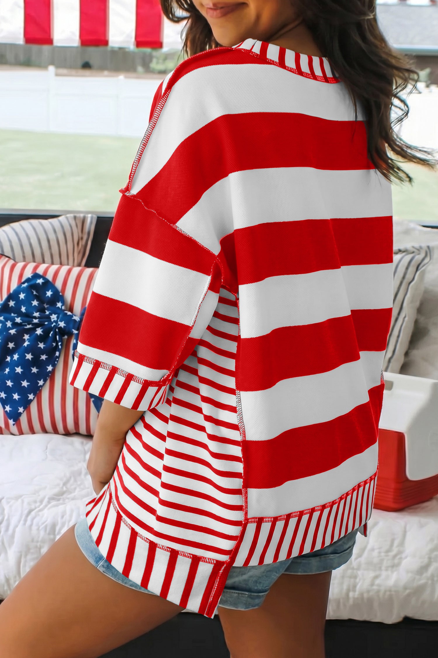 Sequin Bow Patriotic Half Sleeve Top