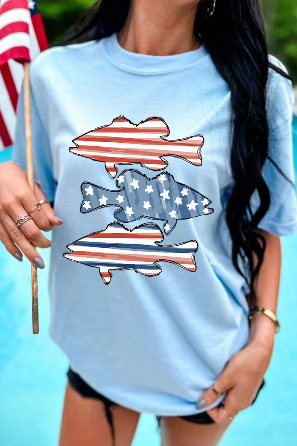 Patriotic Fish Graphic T Shirt