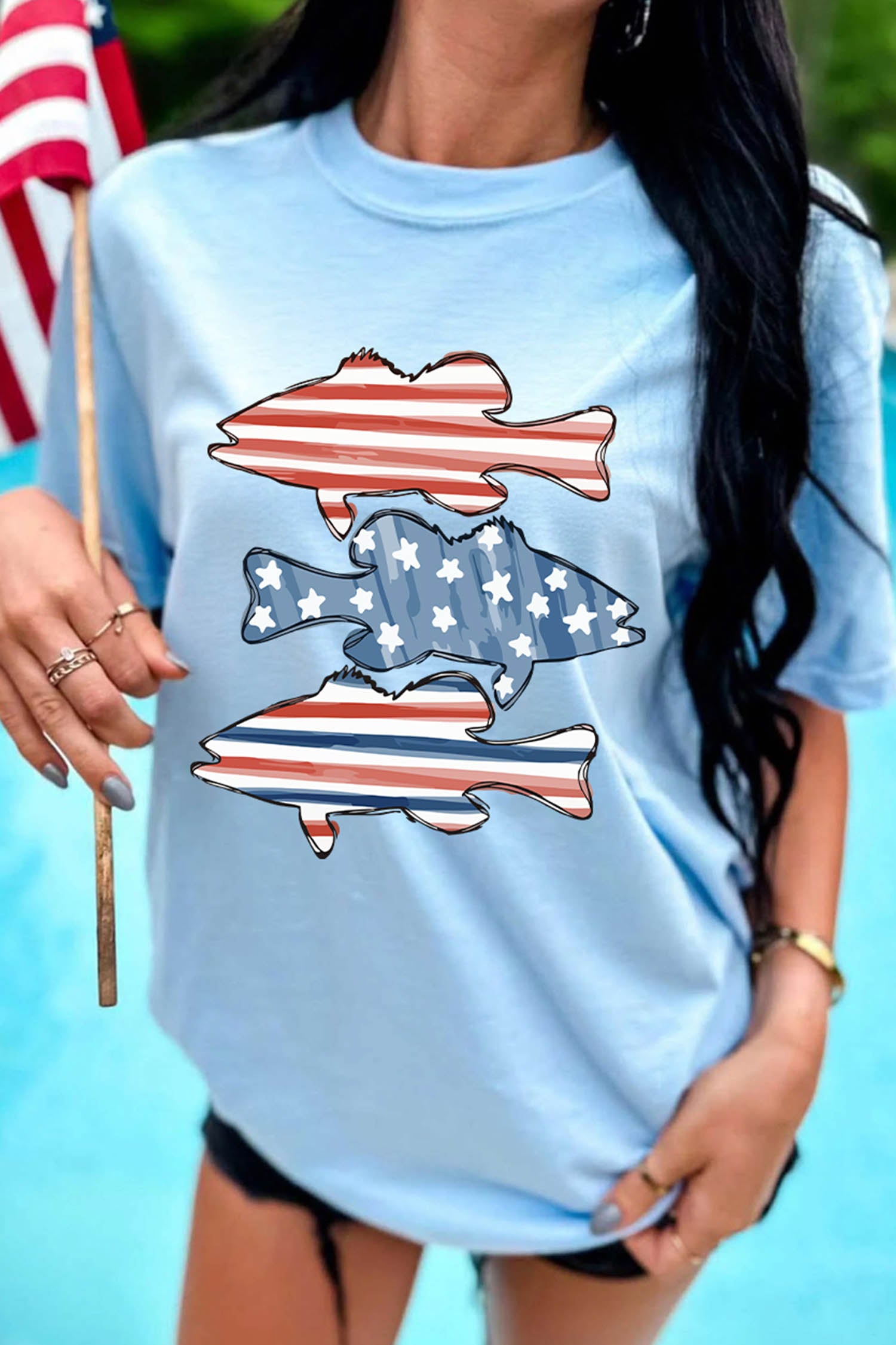 Patriotic Fish Graphic T Shirt