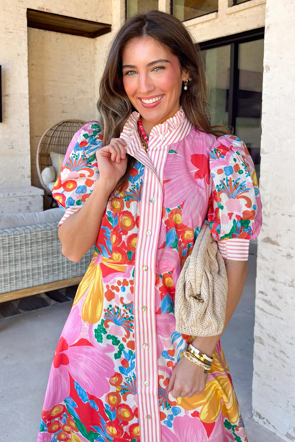 Floral Print Button Down Short Sleeve Dress
