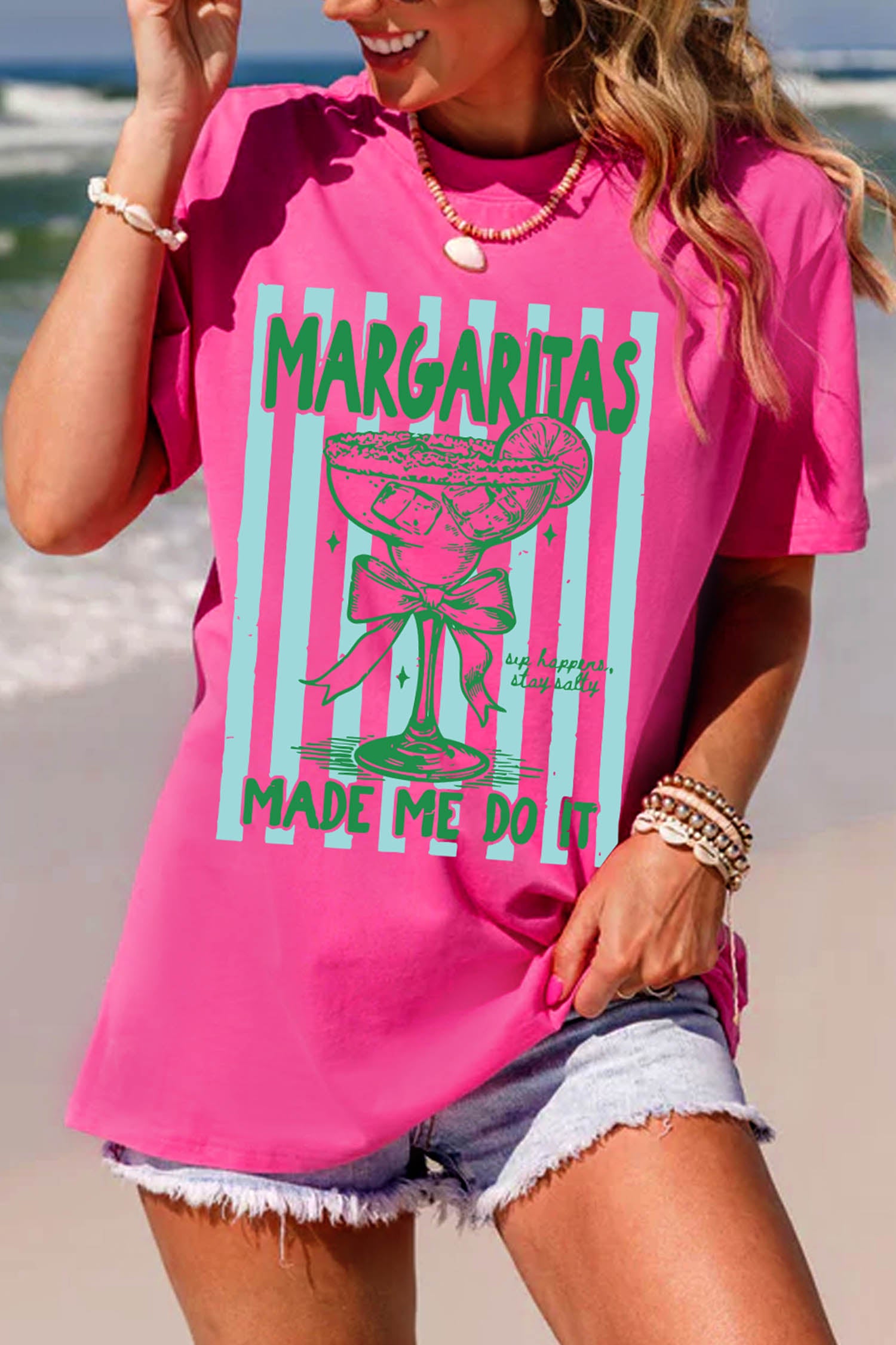 Margaritas Made Me Do It Striped Graphic Beach Vacation Tee