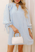 Striped Notched Neck Knot Cuffs Mini Dress