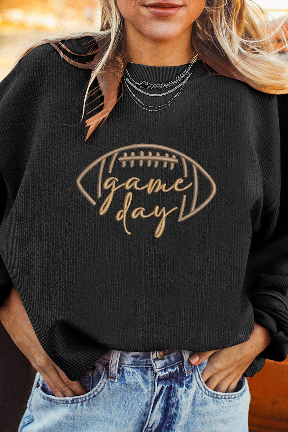 Game Day Embroidered Corded Sweatshirt