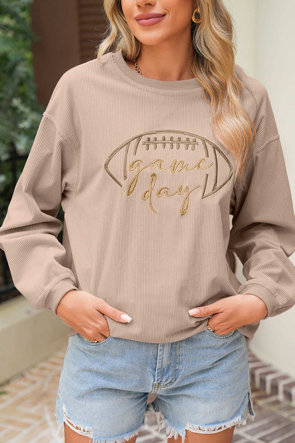 Game Day Embroidered Corded Sweatshirt