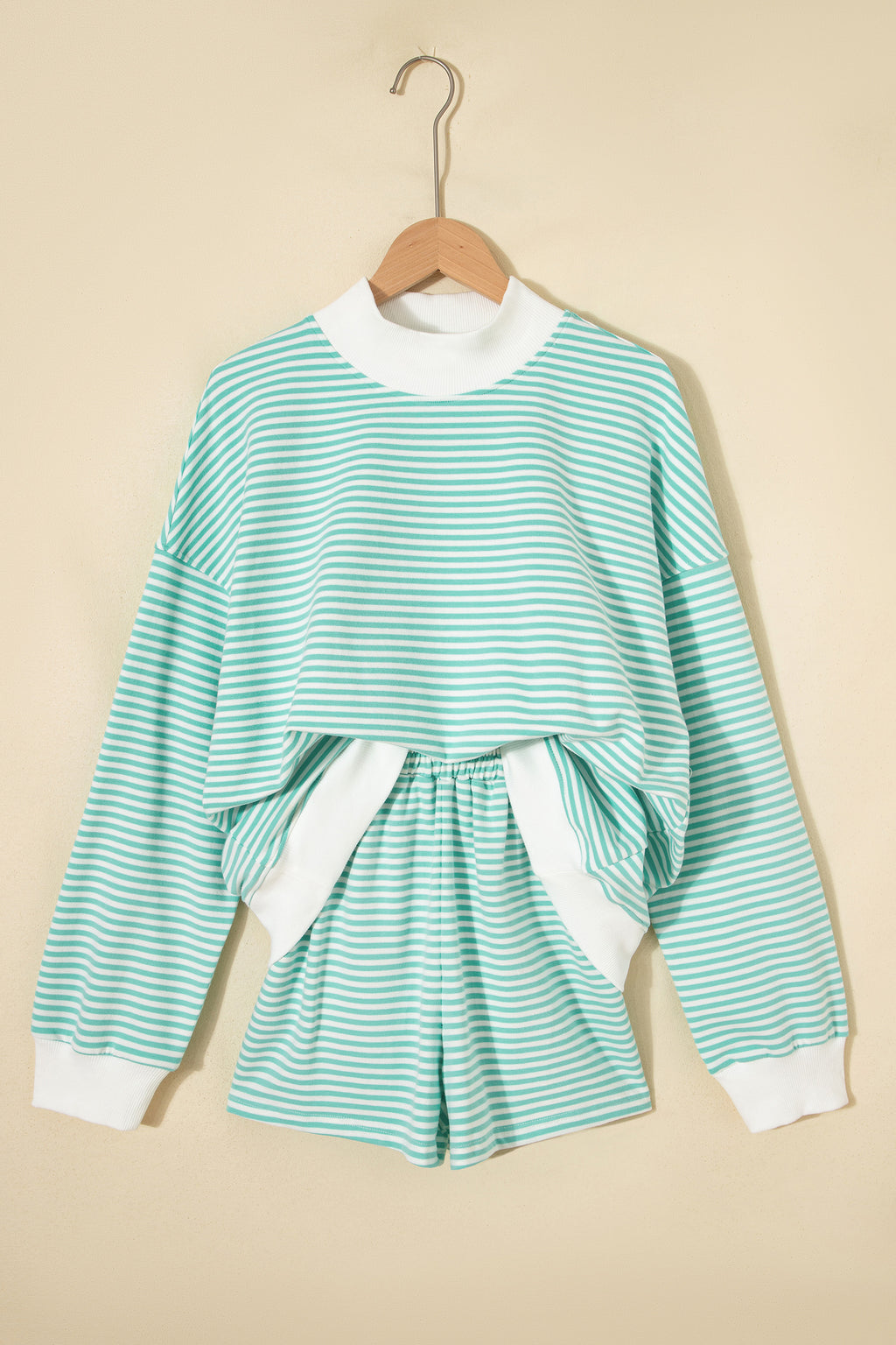 Stripe Oversize Mock Neck Sweatshirt and Shorts Set