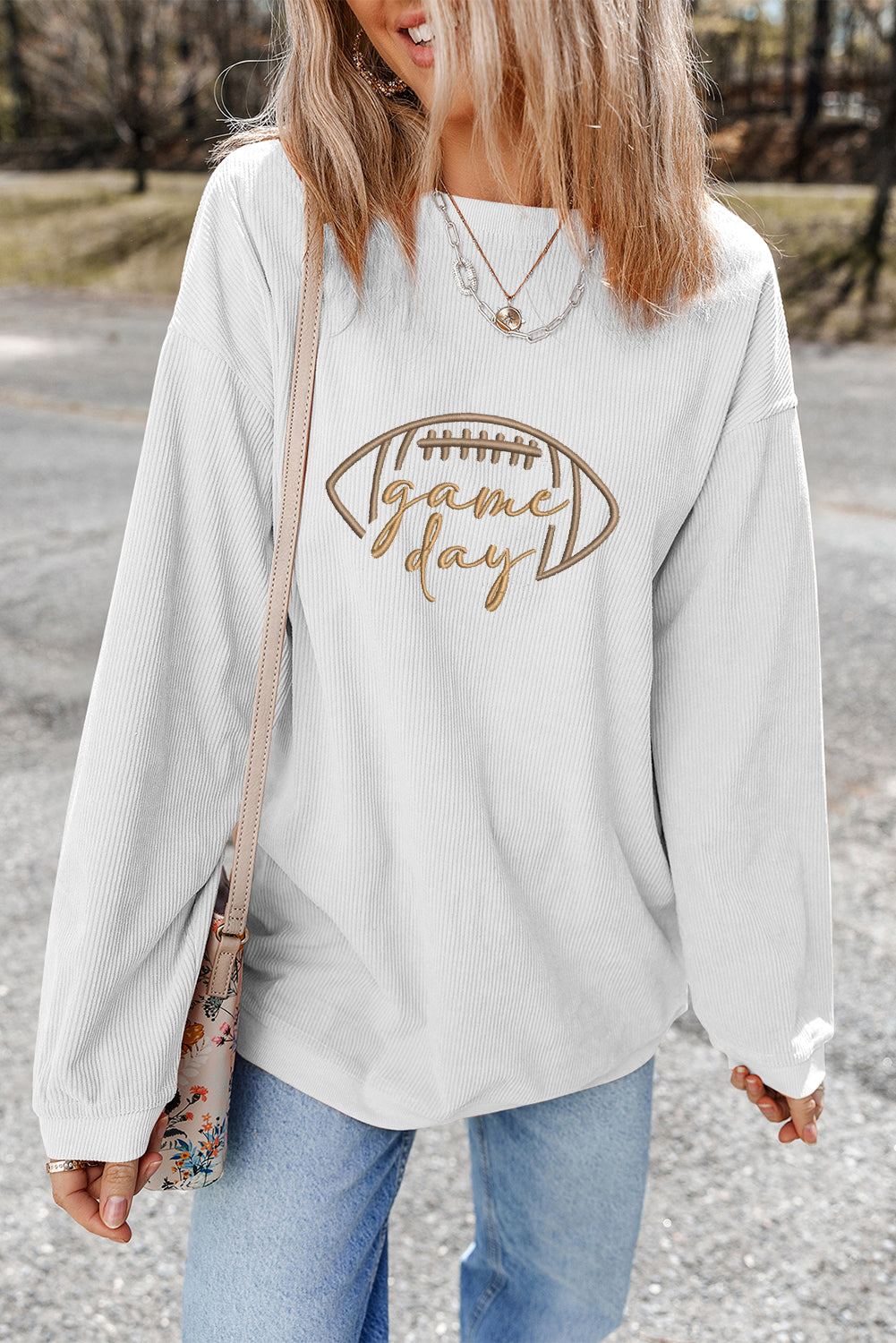 Game Day Embroidered Corded Sweatshirt