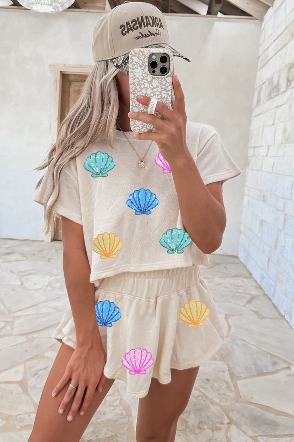 Sequin Shells Cropped Skort Set