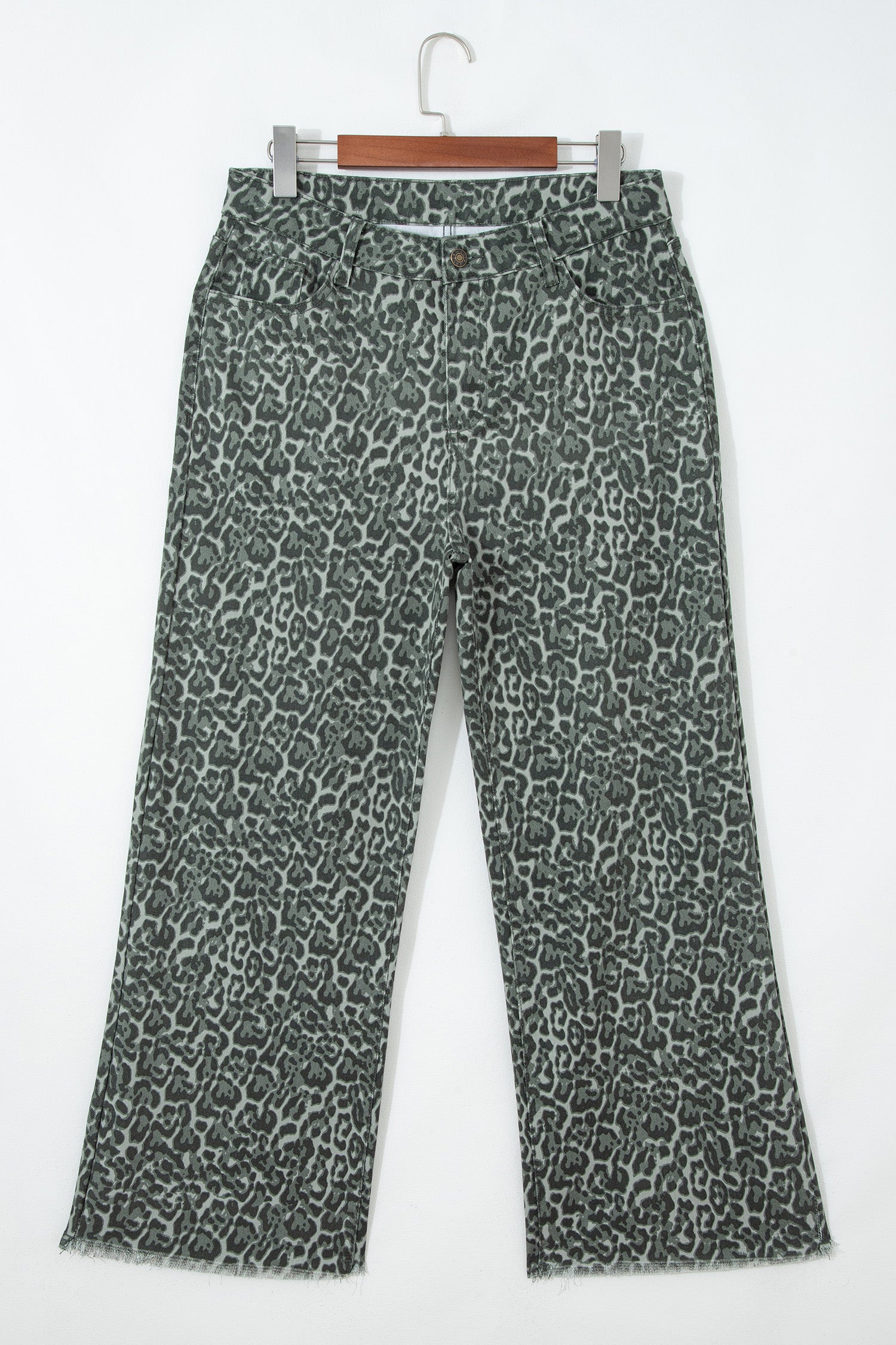 Leopard Frayed Edge Wide Leg High Waist Jeans