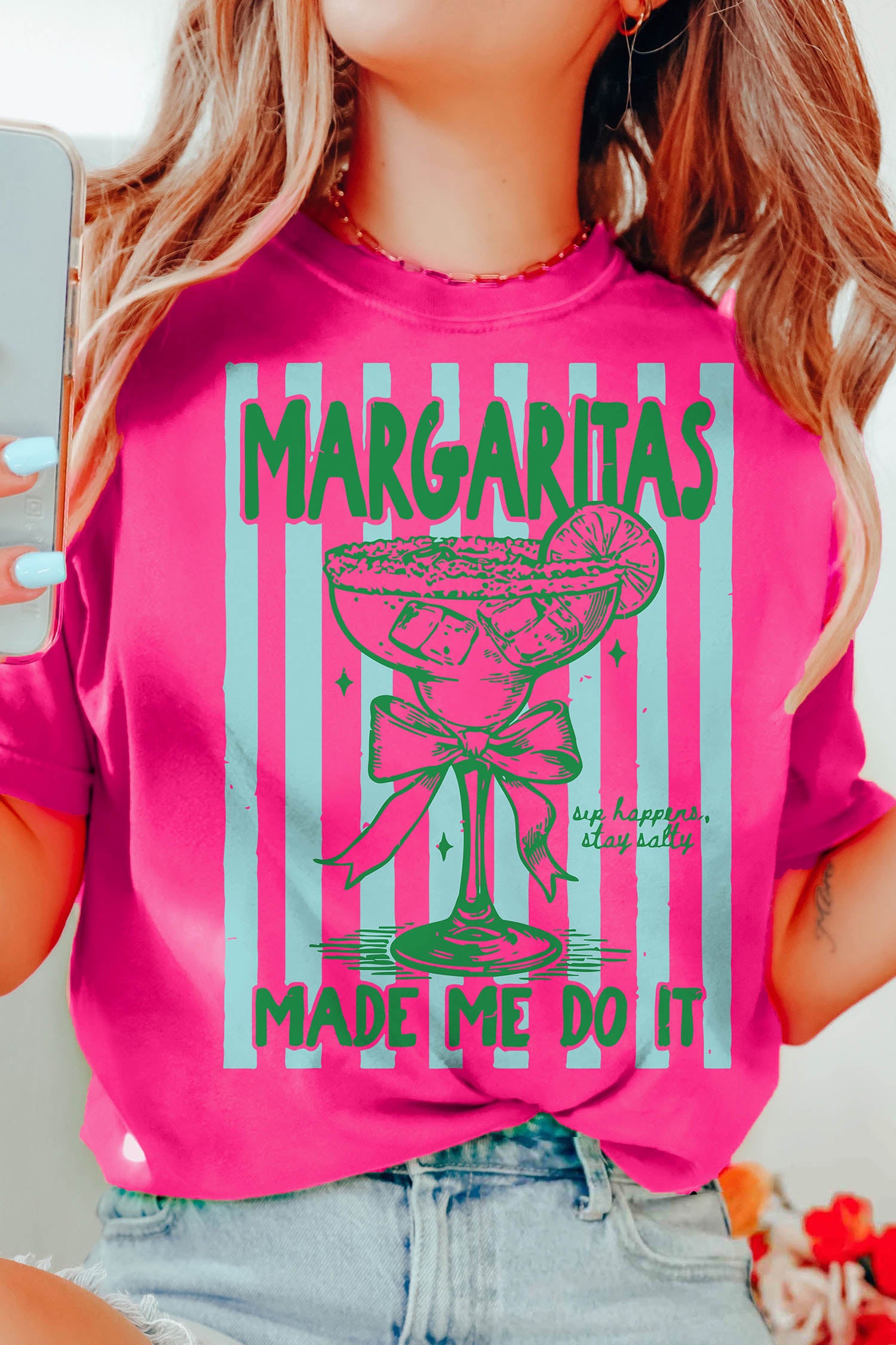 Margaritas Made Me Do It Striped Graphic Beach Vacation Tee