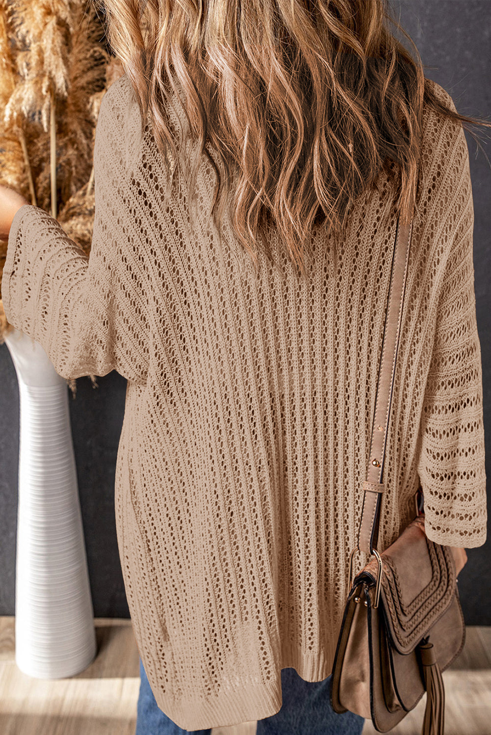 Solid Color Crochet Knit Tunic Sweater Cardigan