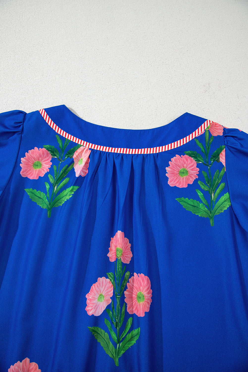 Striped Trim Short Sleeve Floral Mini Dress
