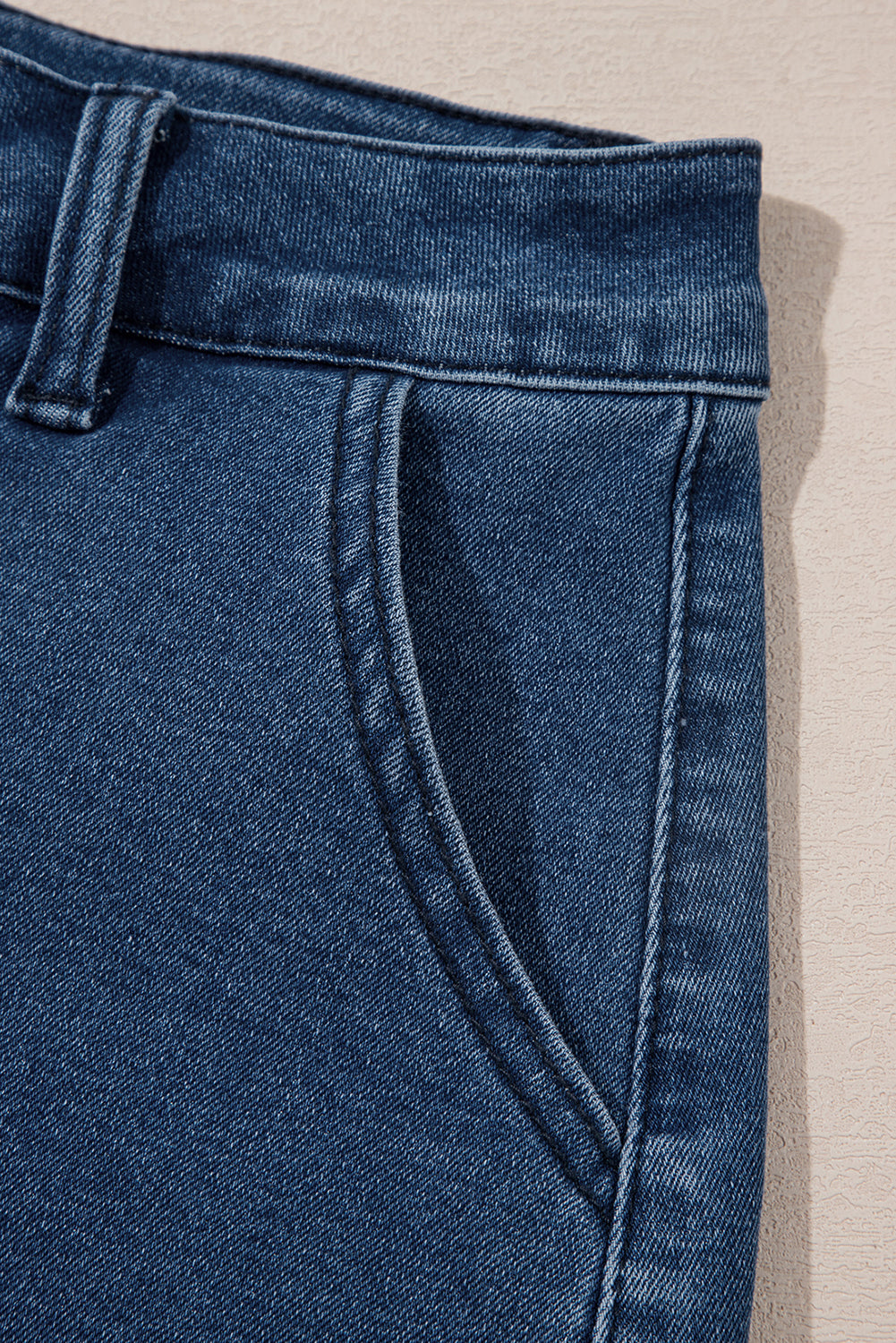 Scalloped Hemline Light Wash Denim Shorts
