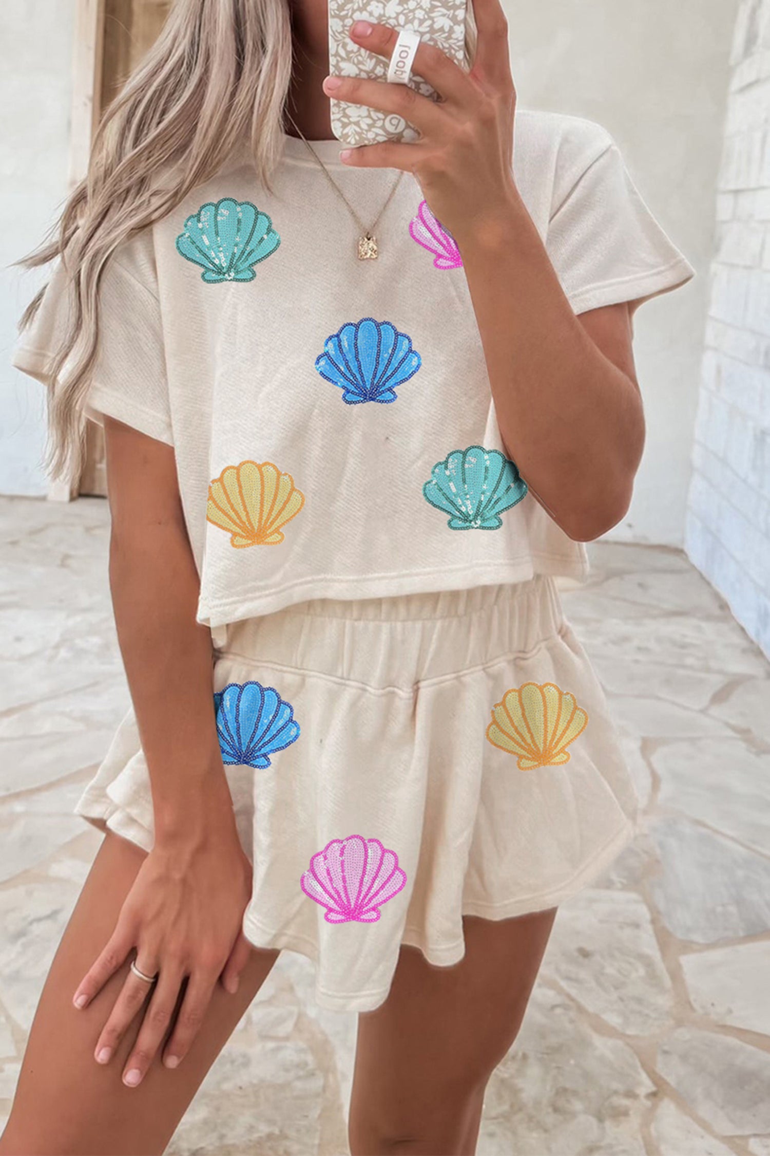 Sequin Shells Cropped Skort Set