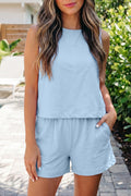 Stitched Detail Loose Tank Top Short Set