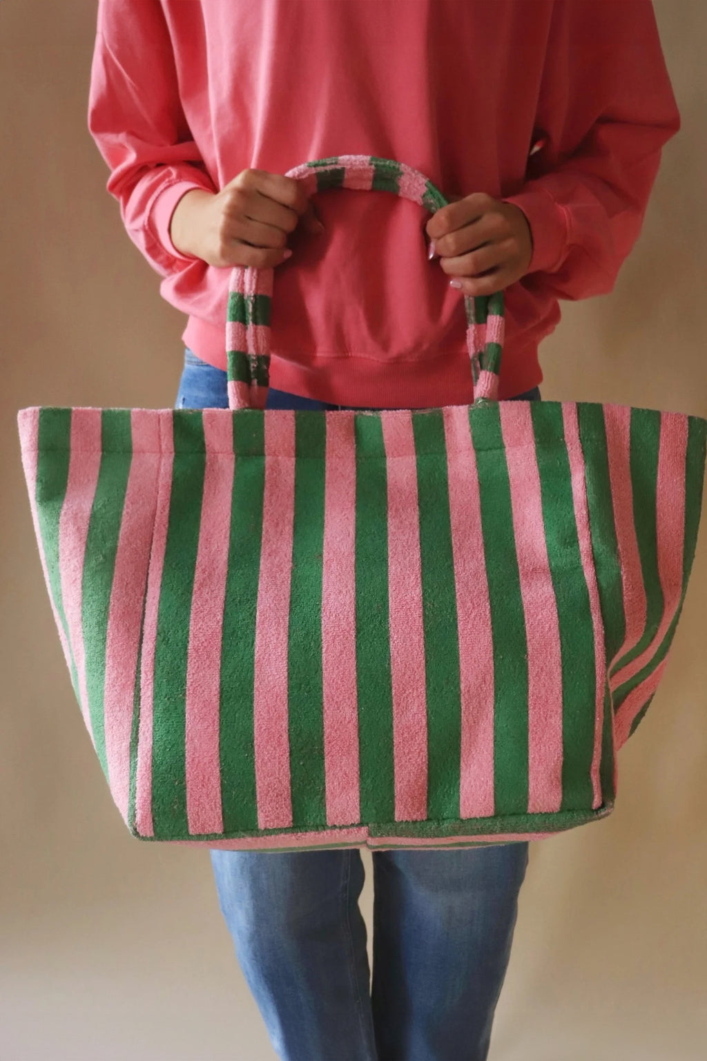 Orange Striped Terry Large Beach Bag