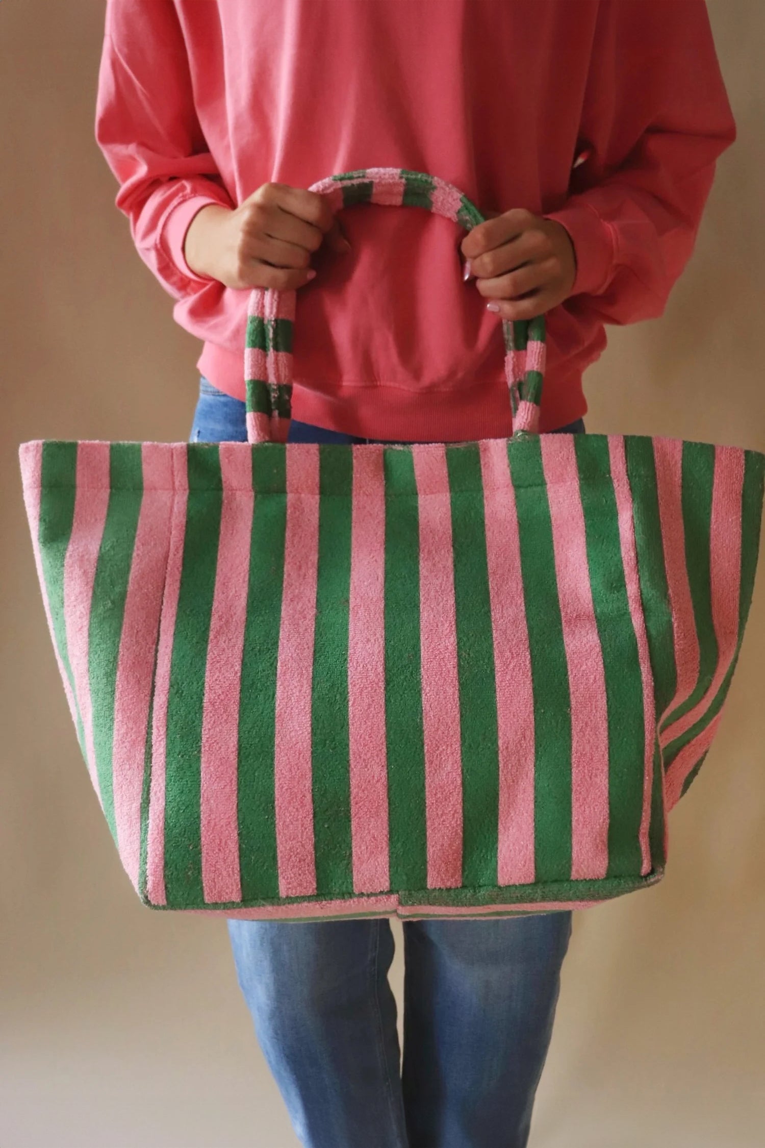 Orange Striped Terry Large Beach Bag