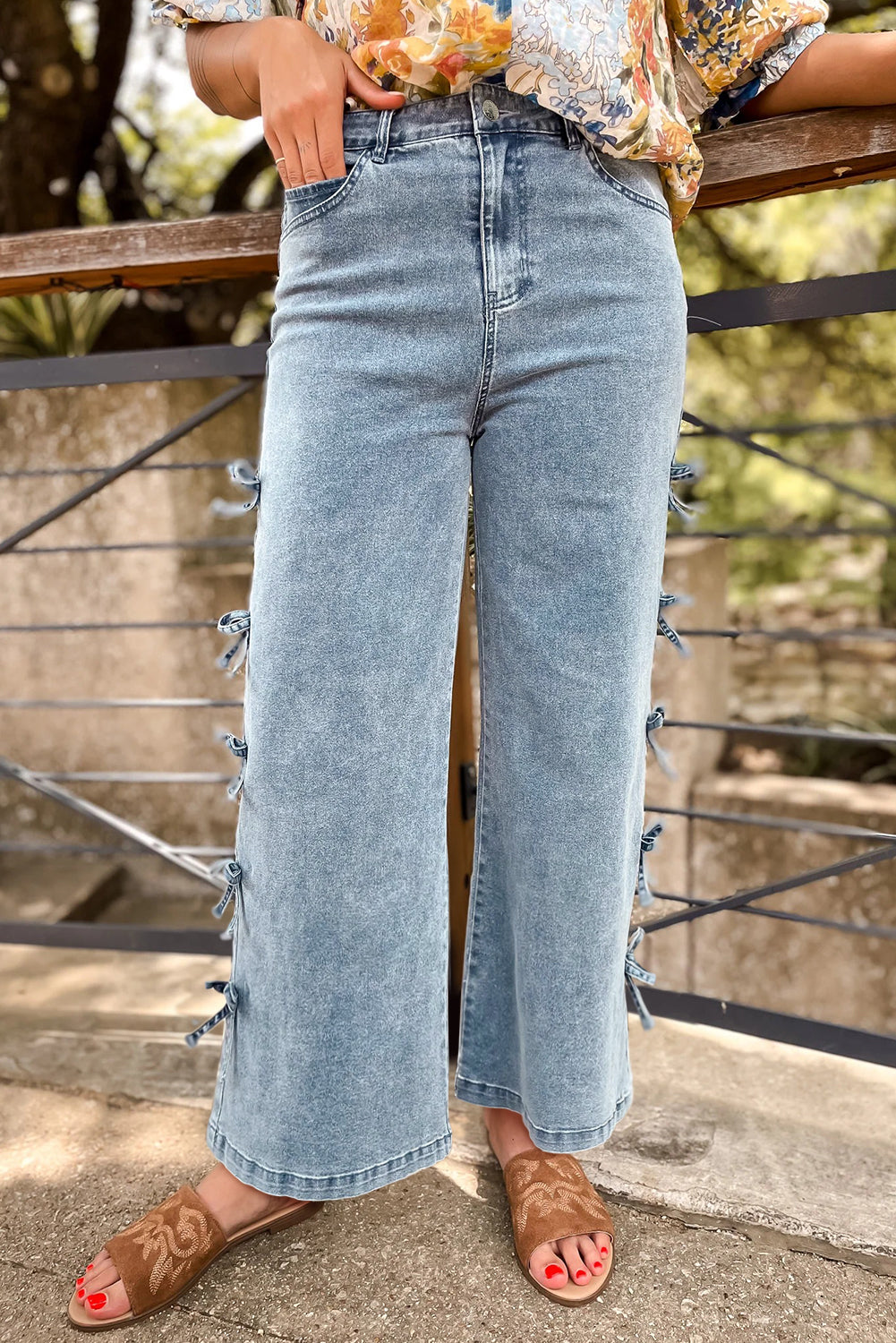 Bowknot Straight Leg Loose Jeans