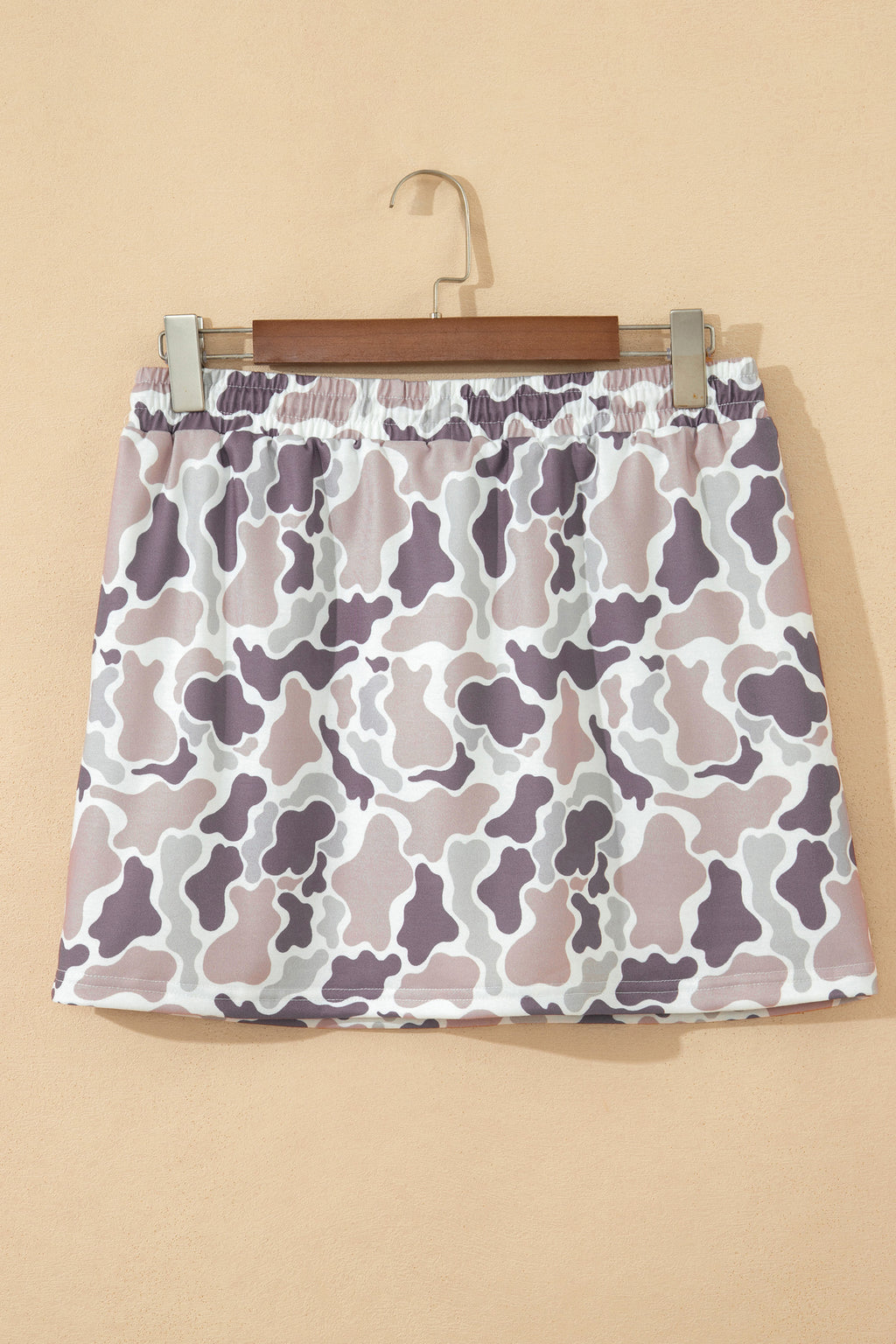 Camo Elastic Waist Drawstring Mini Skort