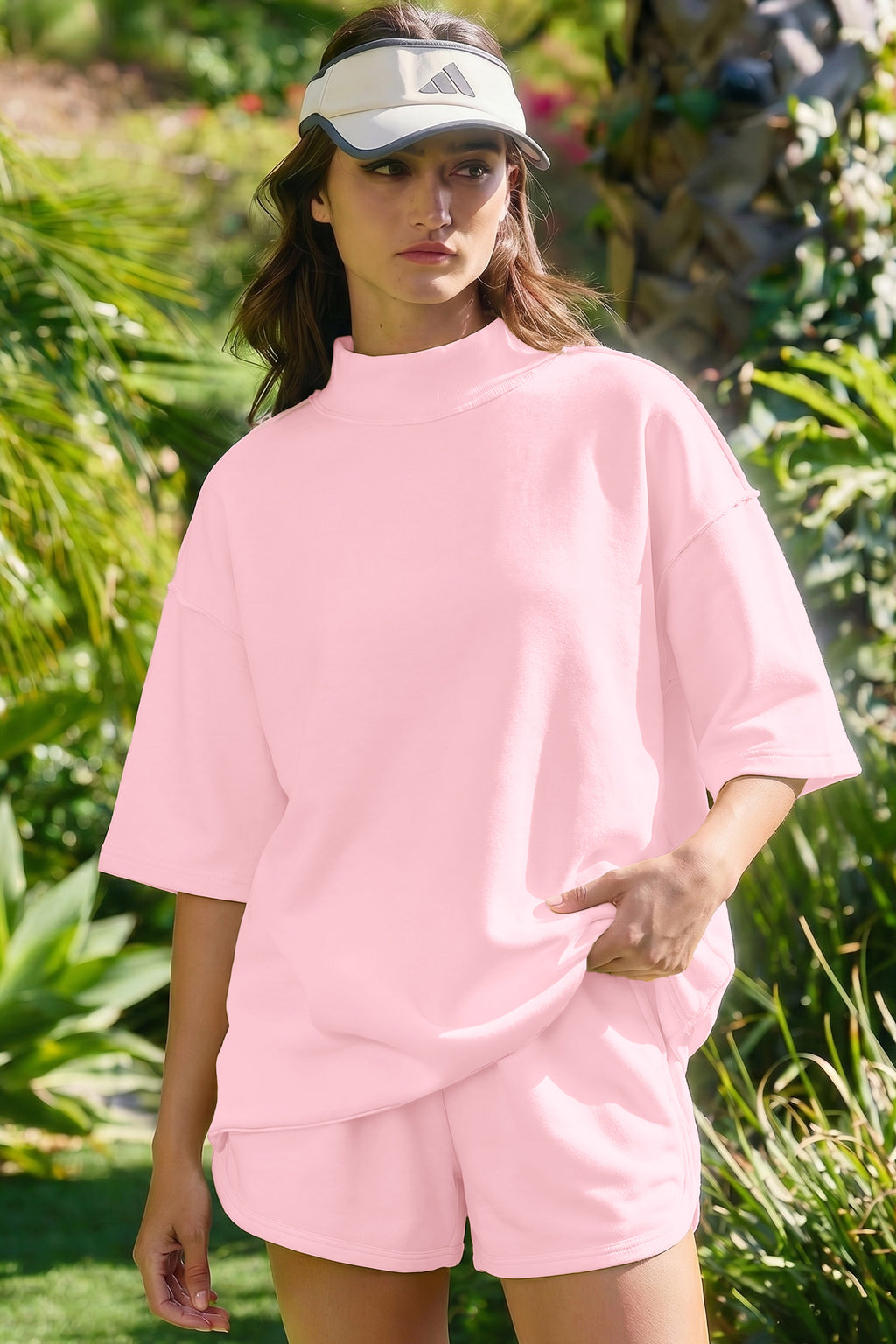 YSolid Color Seam Mock Neck 2 Piece Set