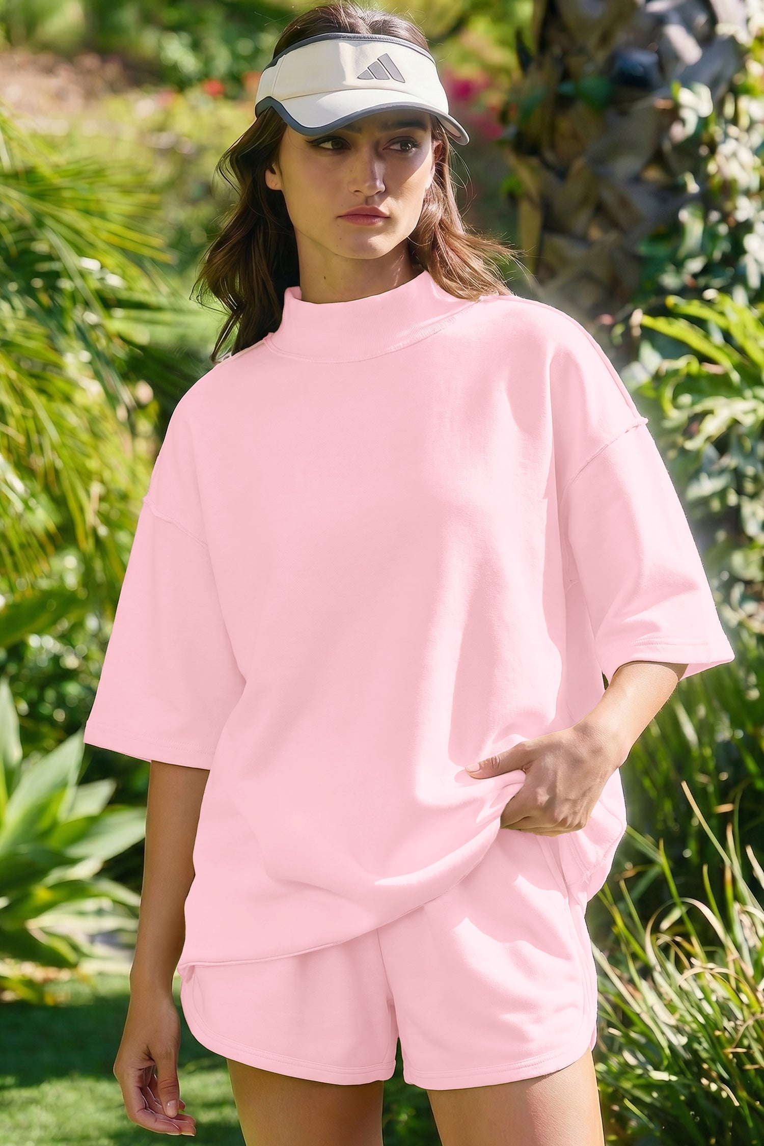 YSolid Color Seam Mock Neck 2 Piece Set