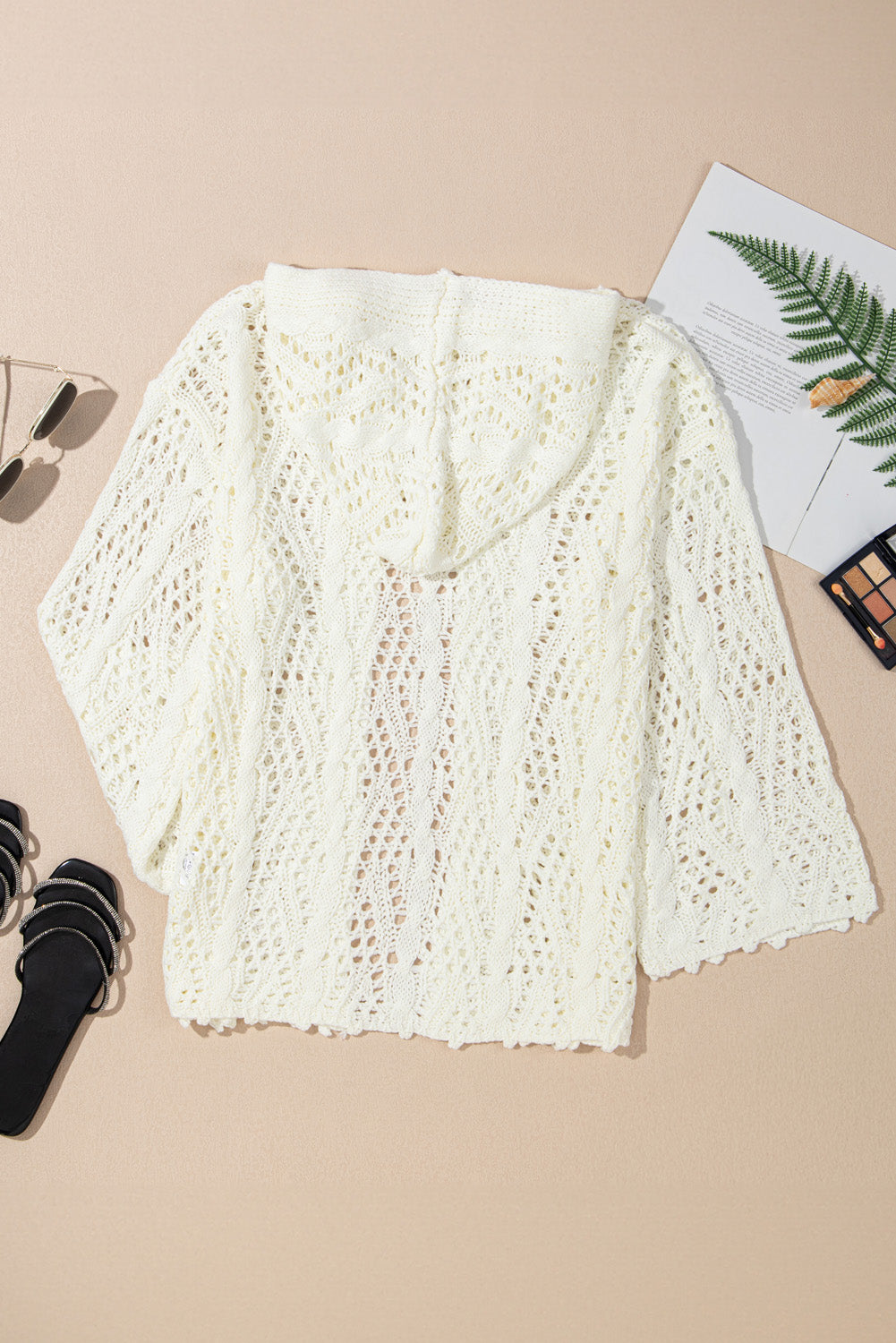 White Knit Hooded Beach Cover Up