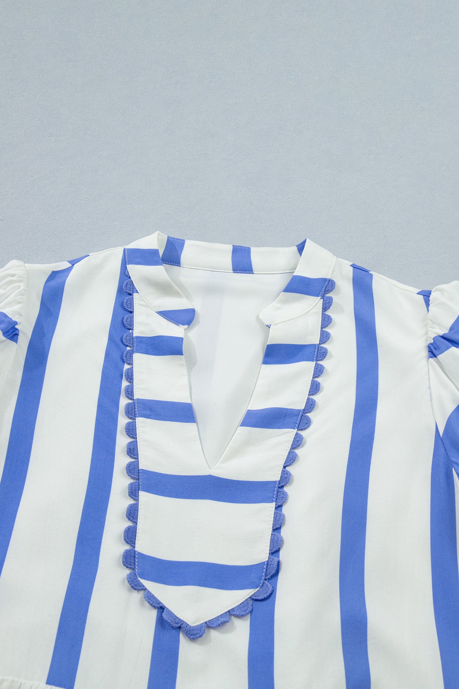 Split V Neck Puff Sleeve Blouse