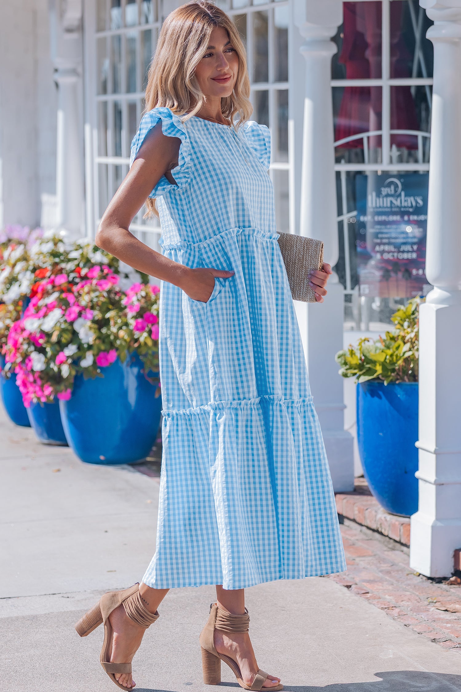 Knot Back Ruffled Short Sleeve Maxi Dress