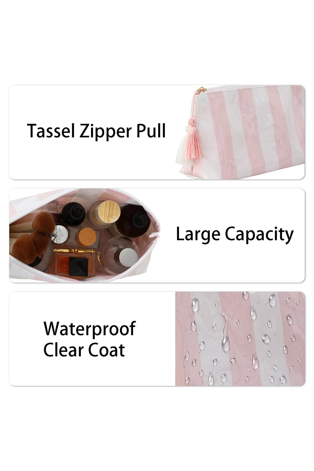 Checkered Vinyl Waterproof Tassel Makeup Bag