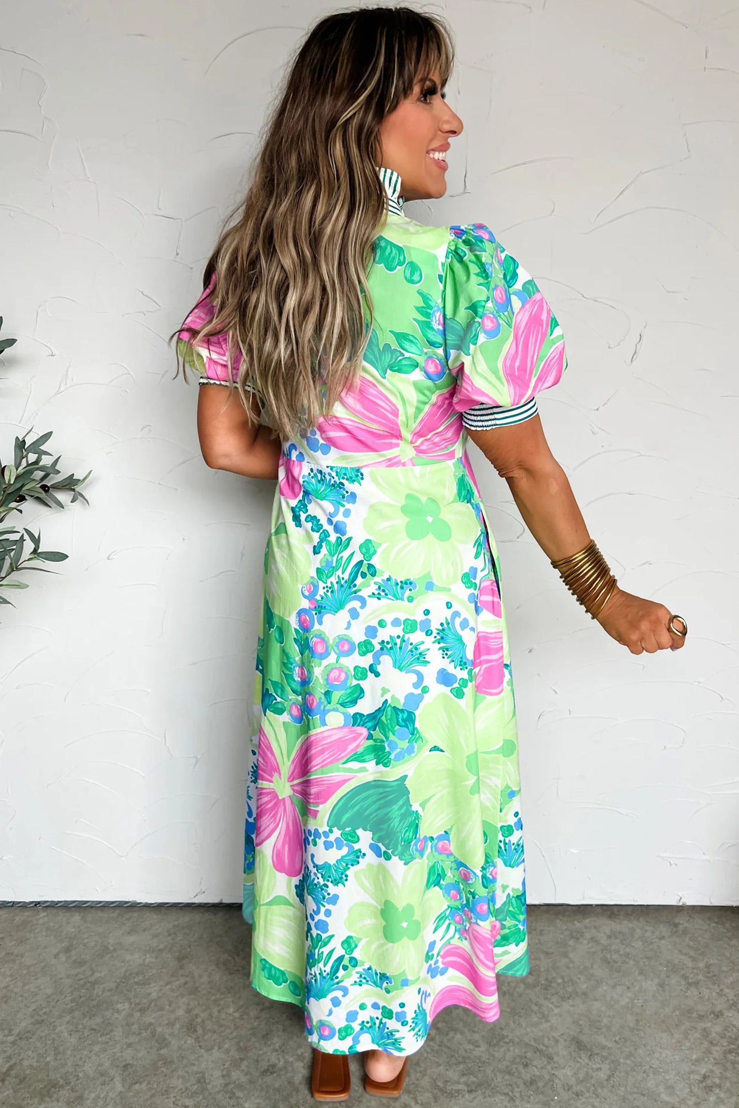 Floral Print Button Down Short Sleeve Dress