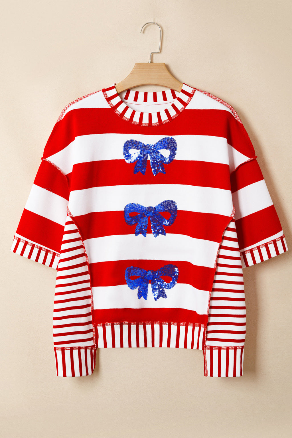 Sequin Bow Patriotic Half Sleeve Top