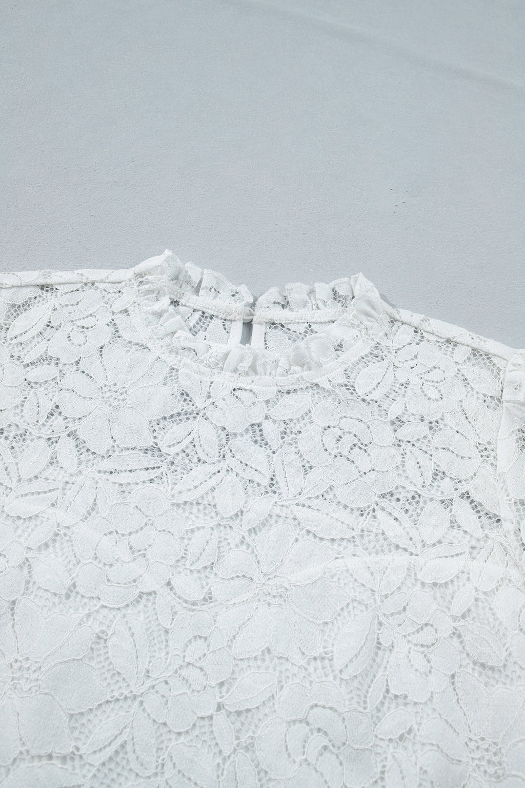 White Ruffled Long Sleeve Sheer Lace Top