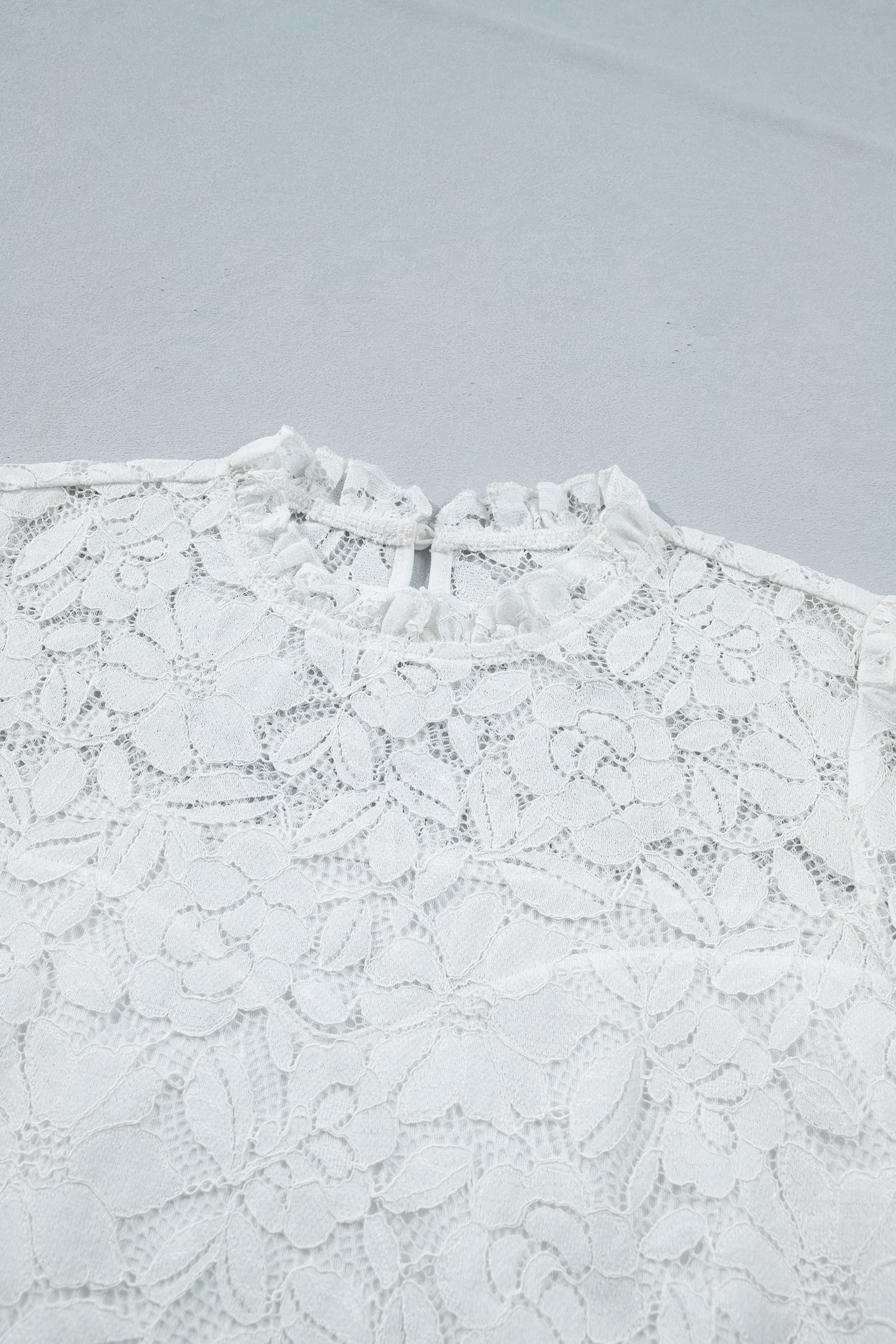 White Ruffled Long Sleeve Sheer Lace Top