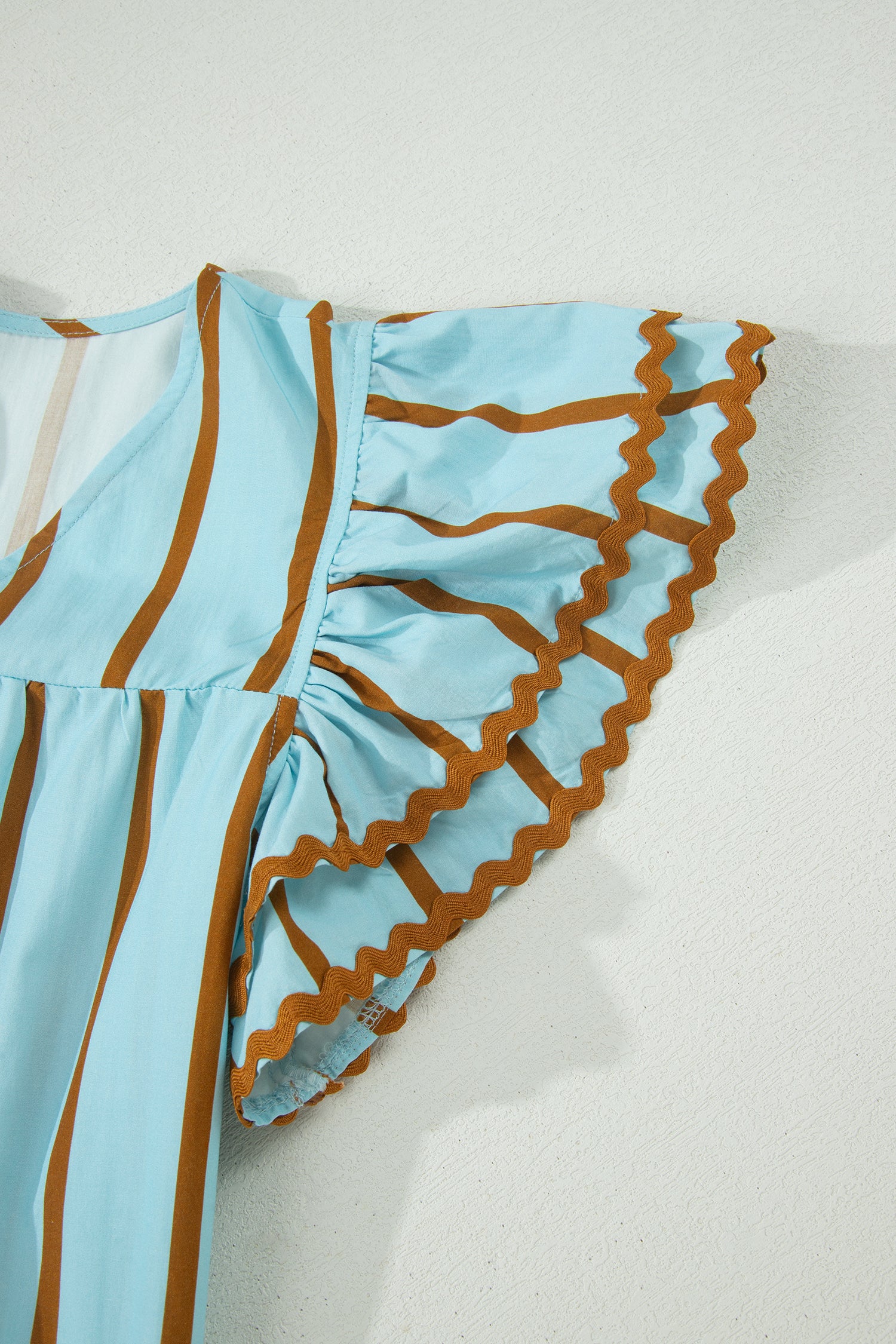 Stripe Ruffled Short Sleeve Blouse