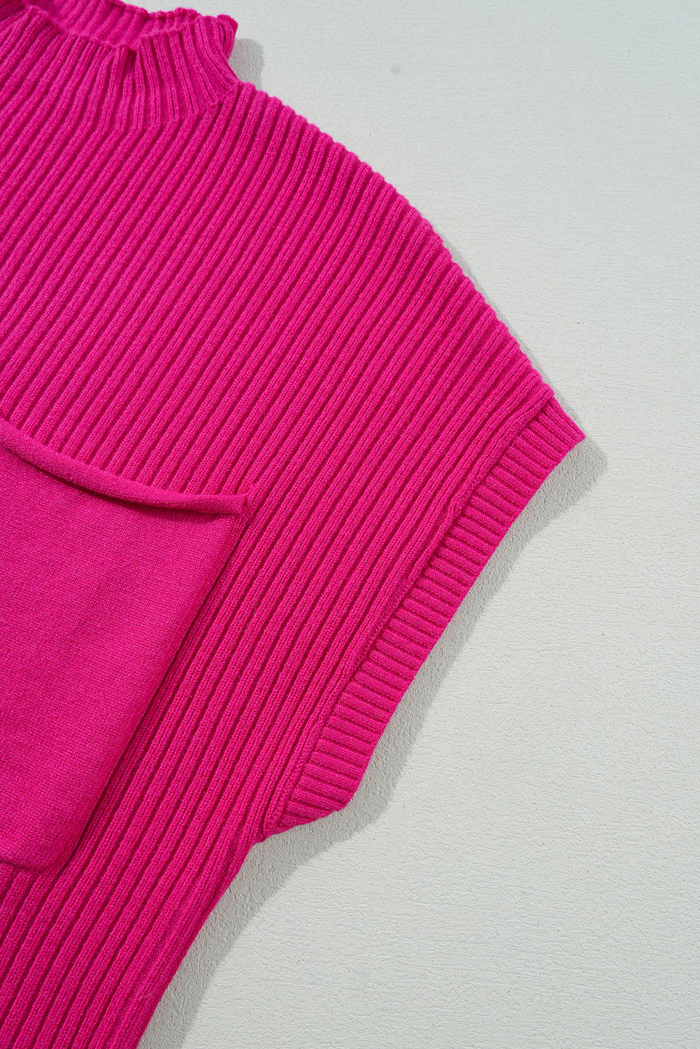 Gray Patch Pocket Ribbed Knit Short Sleeve Sweater