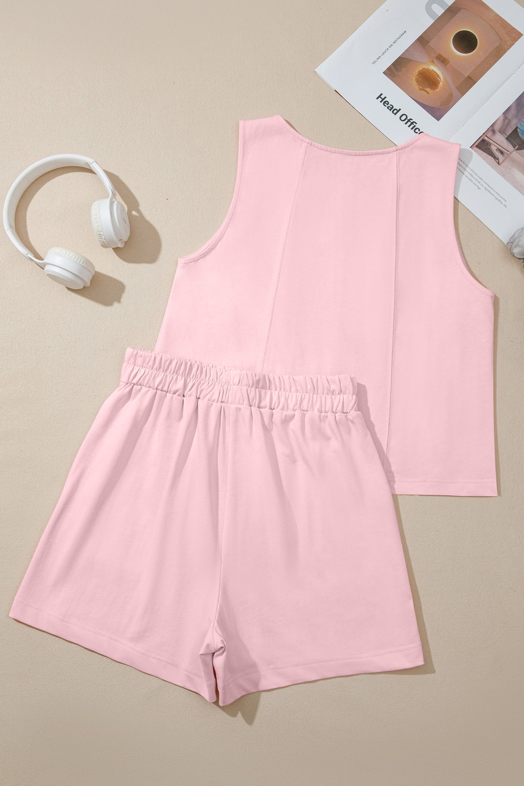 Stitched Detail Loose Tank Top Short Set