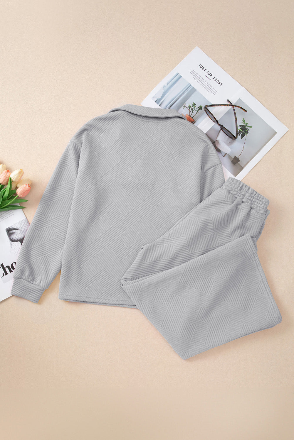 Textured Collared Pants Set