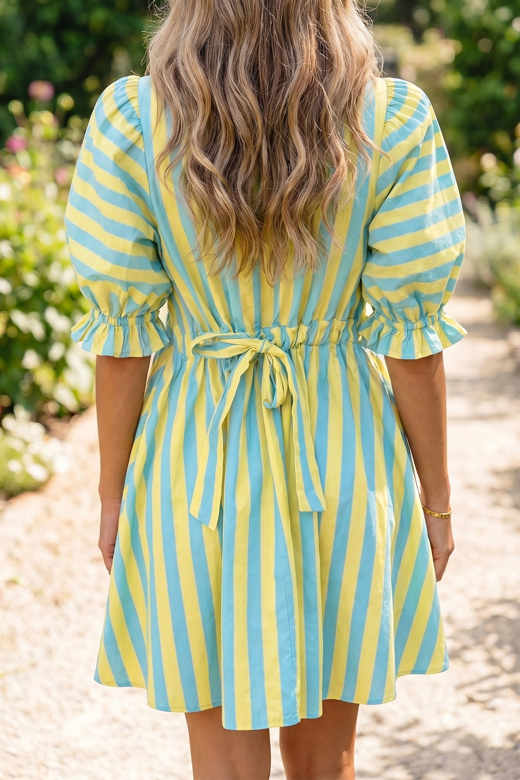Half Button Puff Sleeve Mini Dress