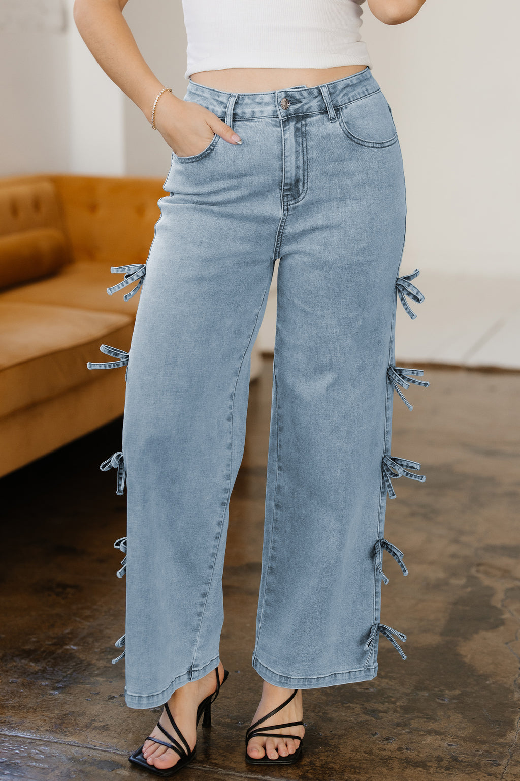 Bowknot Straight Leg Loose Jeans