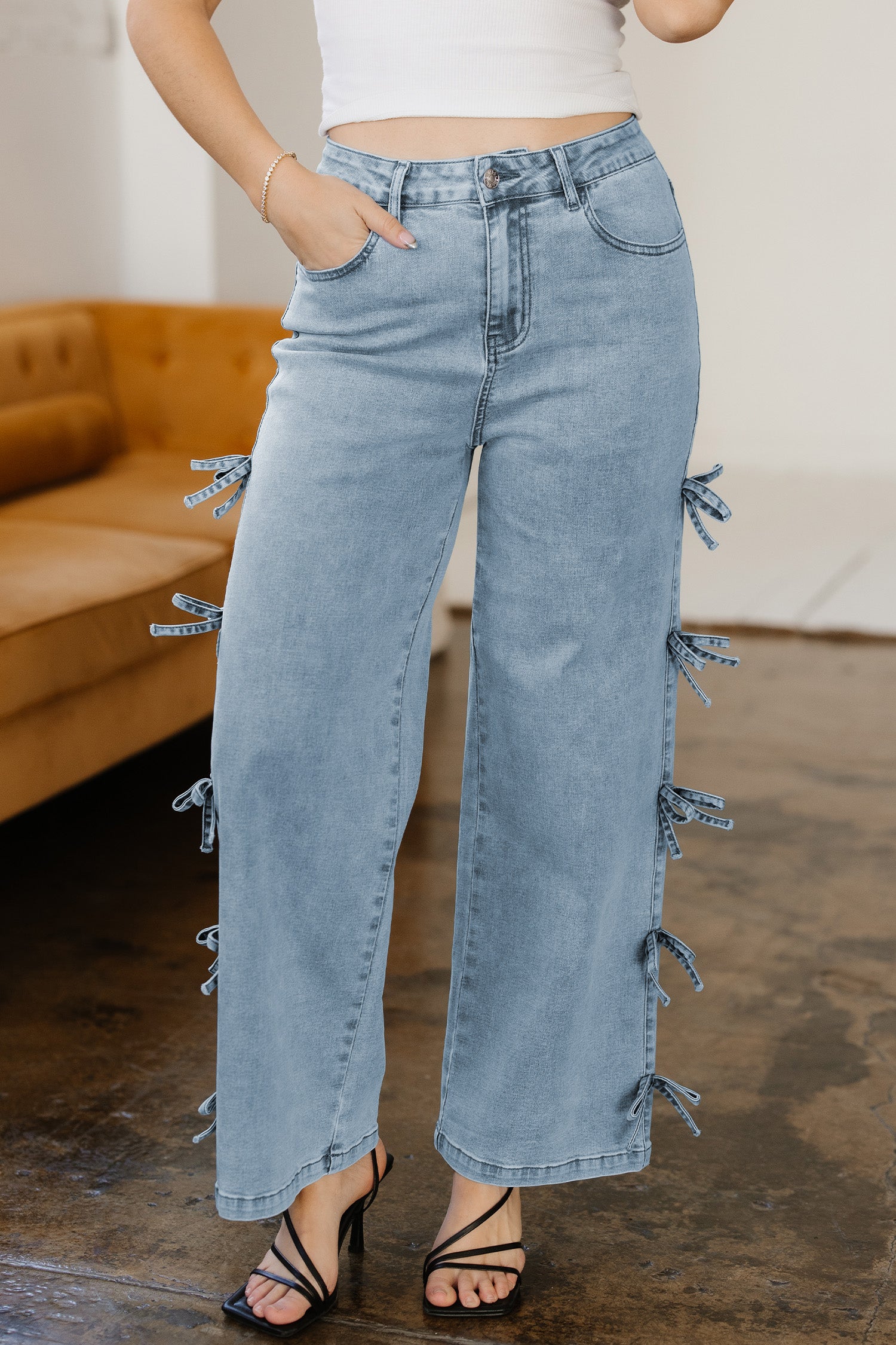 Bowknot Straight Leg Loose Jeans