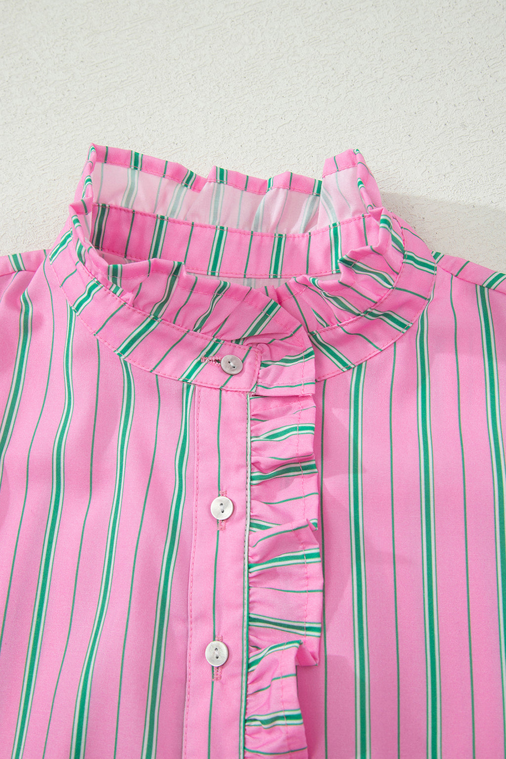 Ruffle Trim Half Button Short Sleeve Top