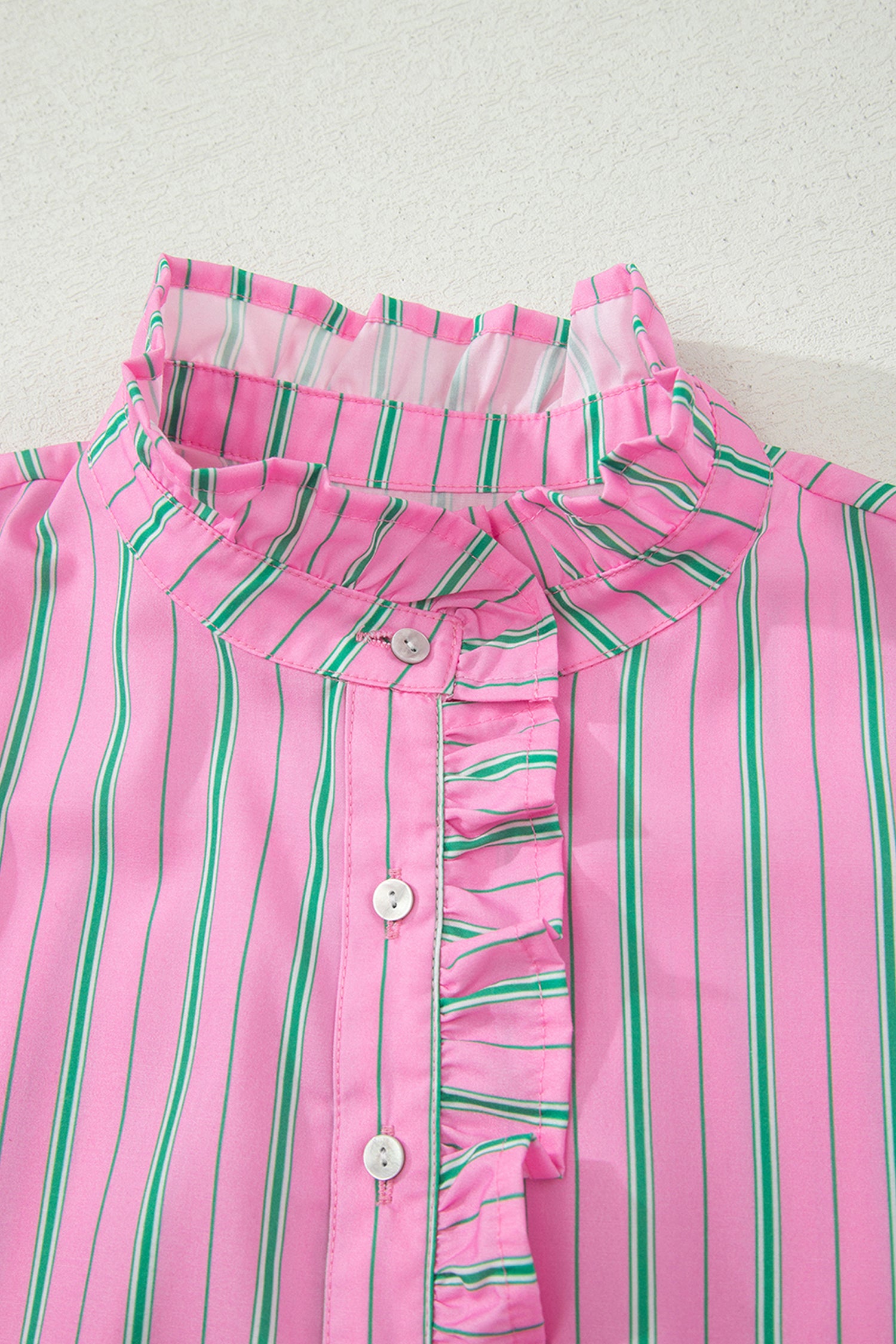 Ruffle Trim Half Button Short Sleeve Top