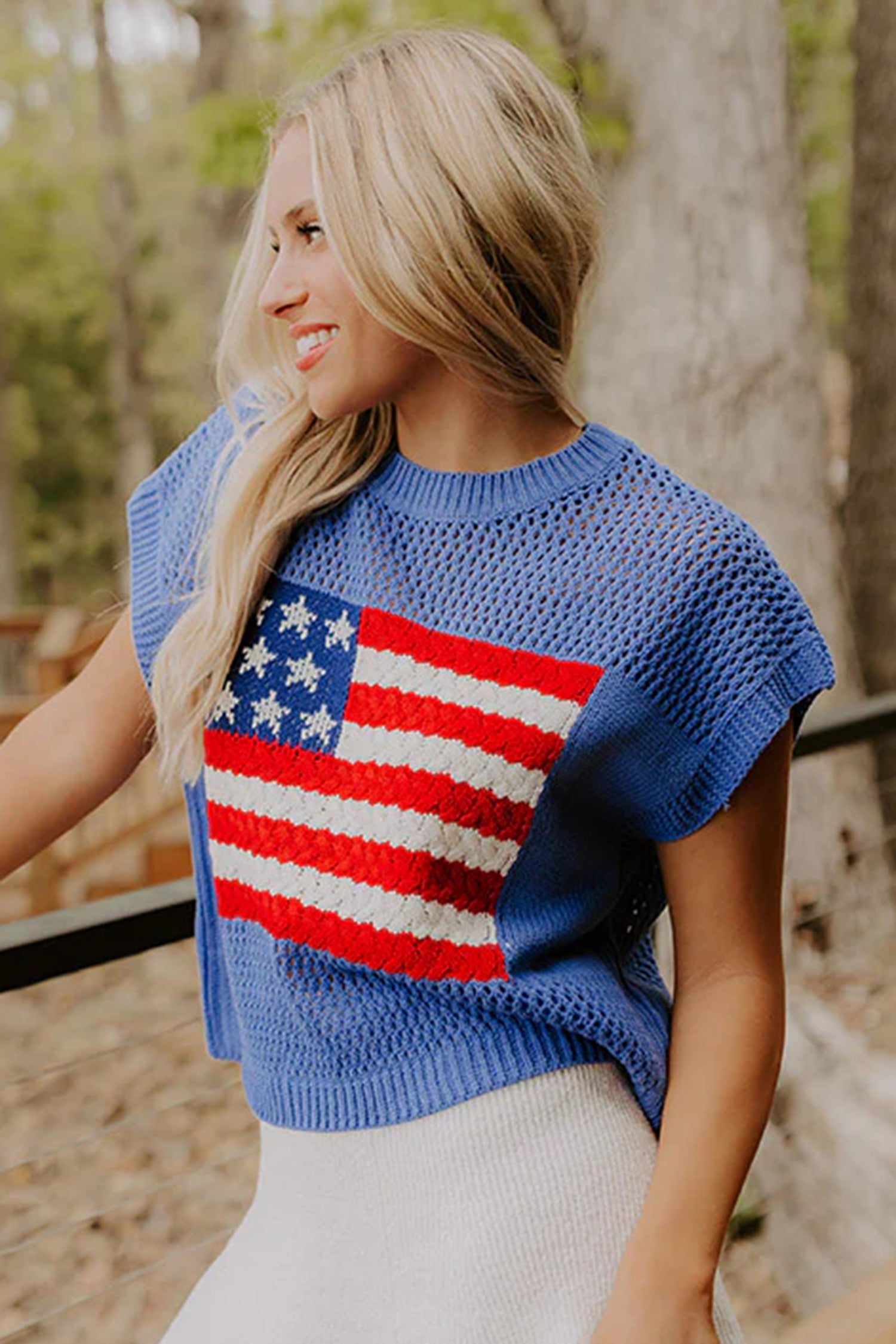 Flag Short Sleeve Sweater Top