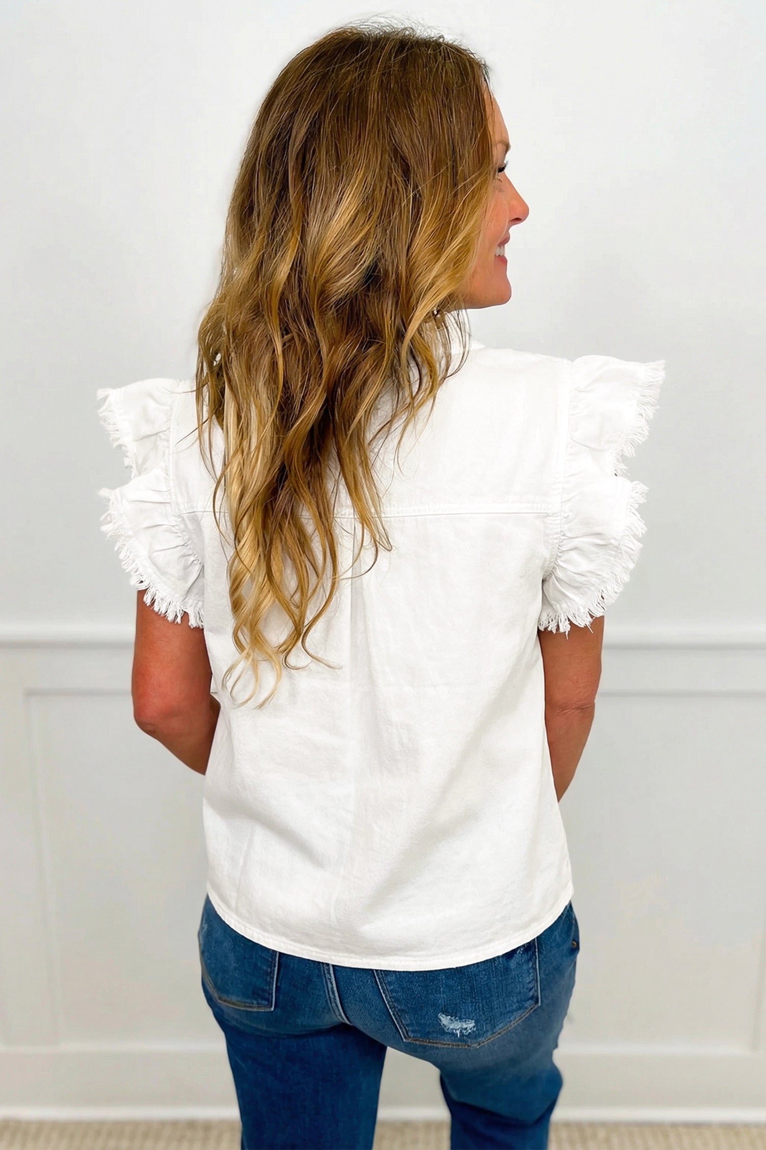 Flutter Sleeve Denim Top