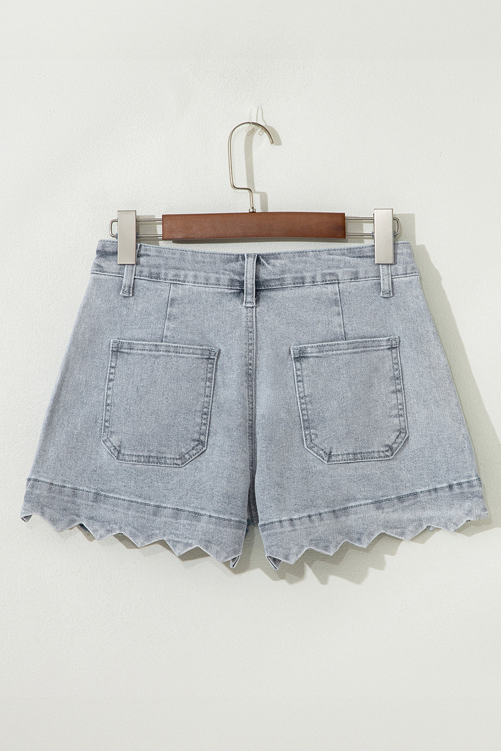 Scalloped Hemline Light Wash Denim Shorts