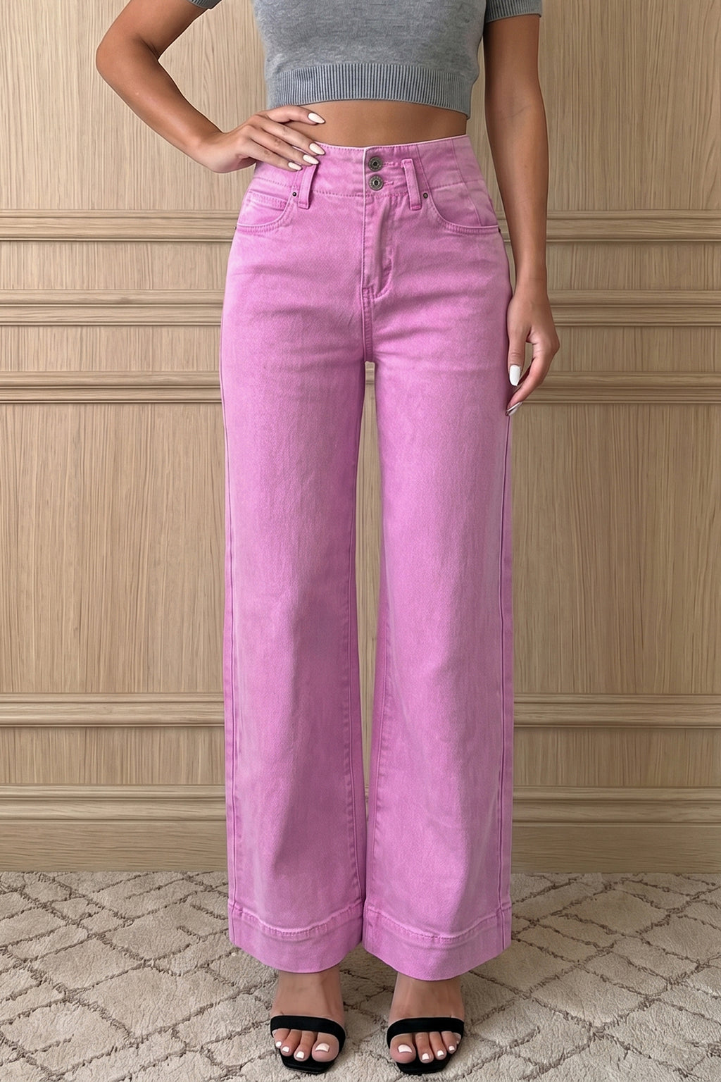 Button High Waist Wide Leg Jeans