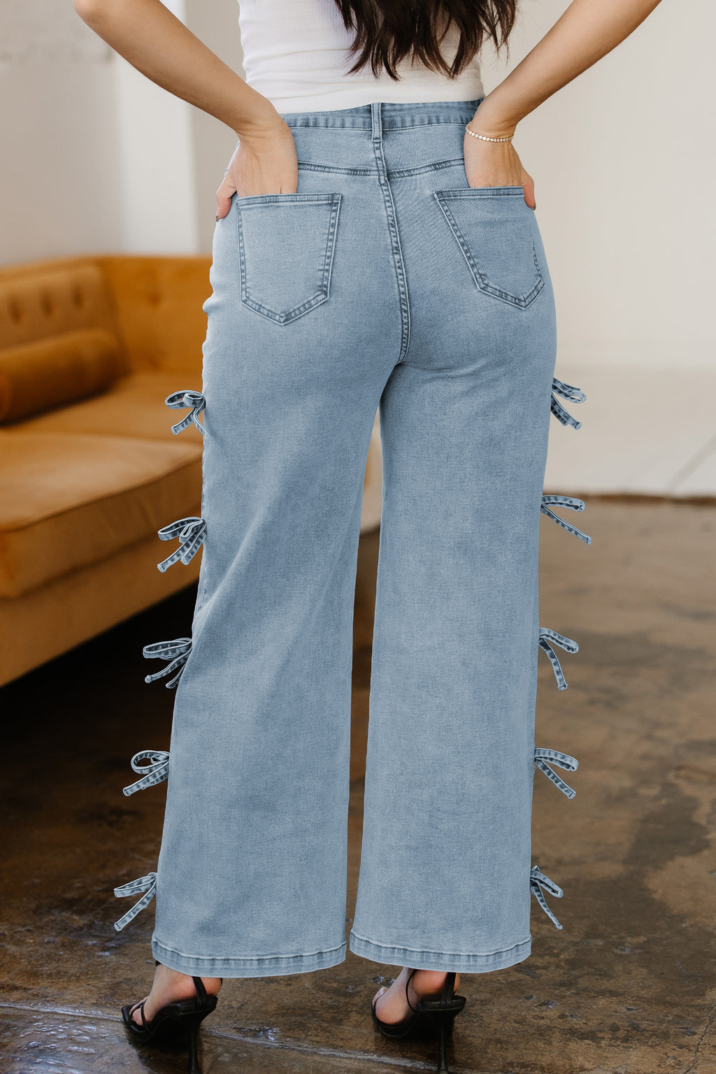 Bowknot Straight Leg Loose Jeans
