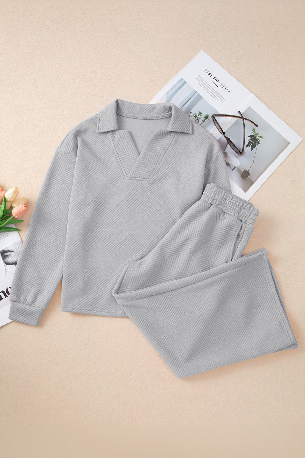 Textured Collared Pants Set