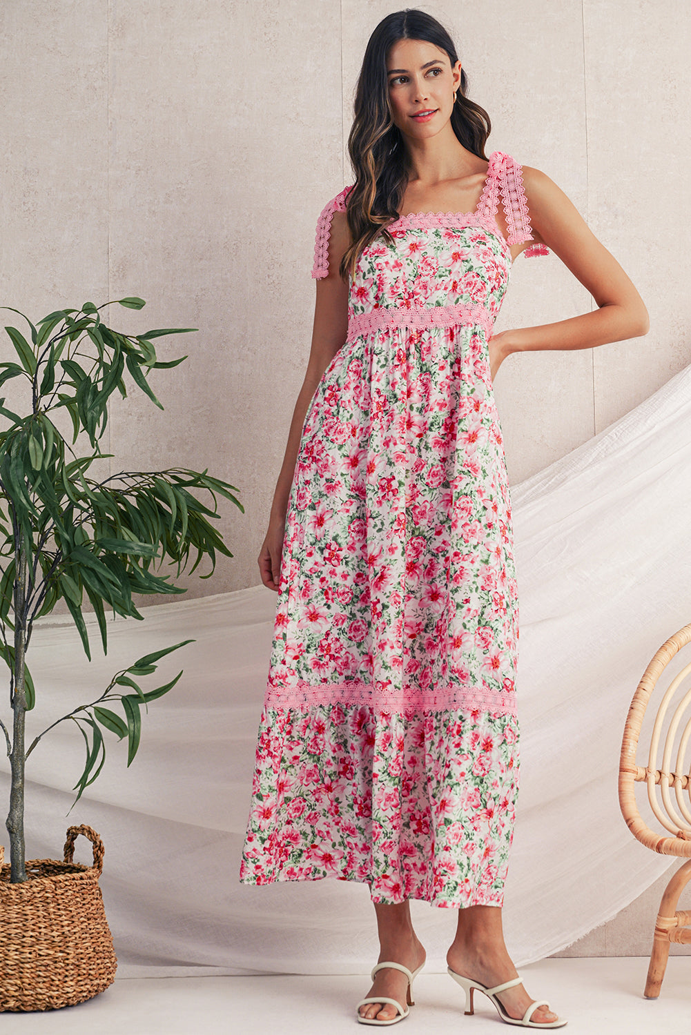 Floral Lace Tied Maxi Dress