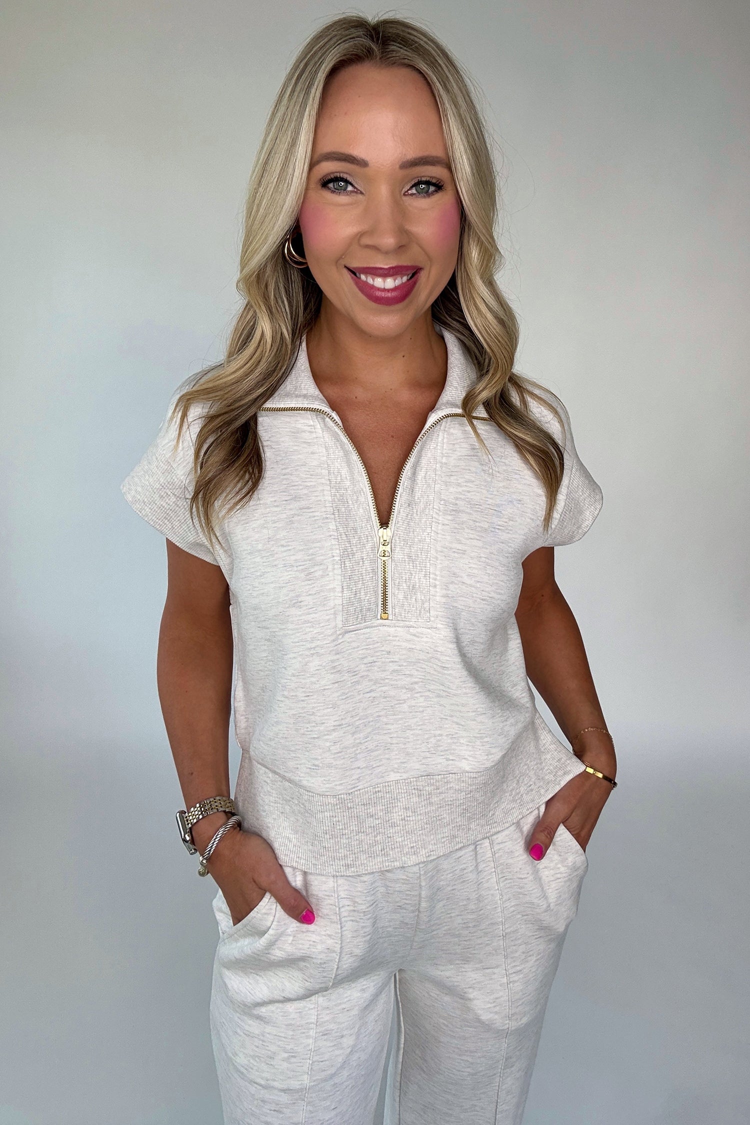 Light Grey Half Zip Pant Set