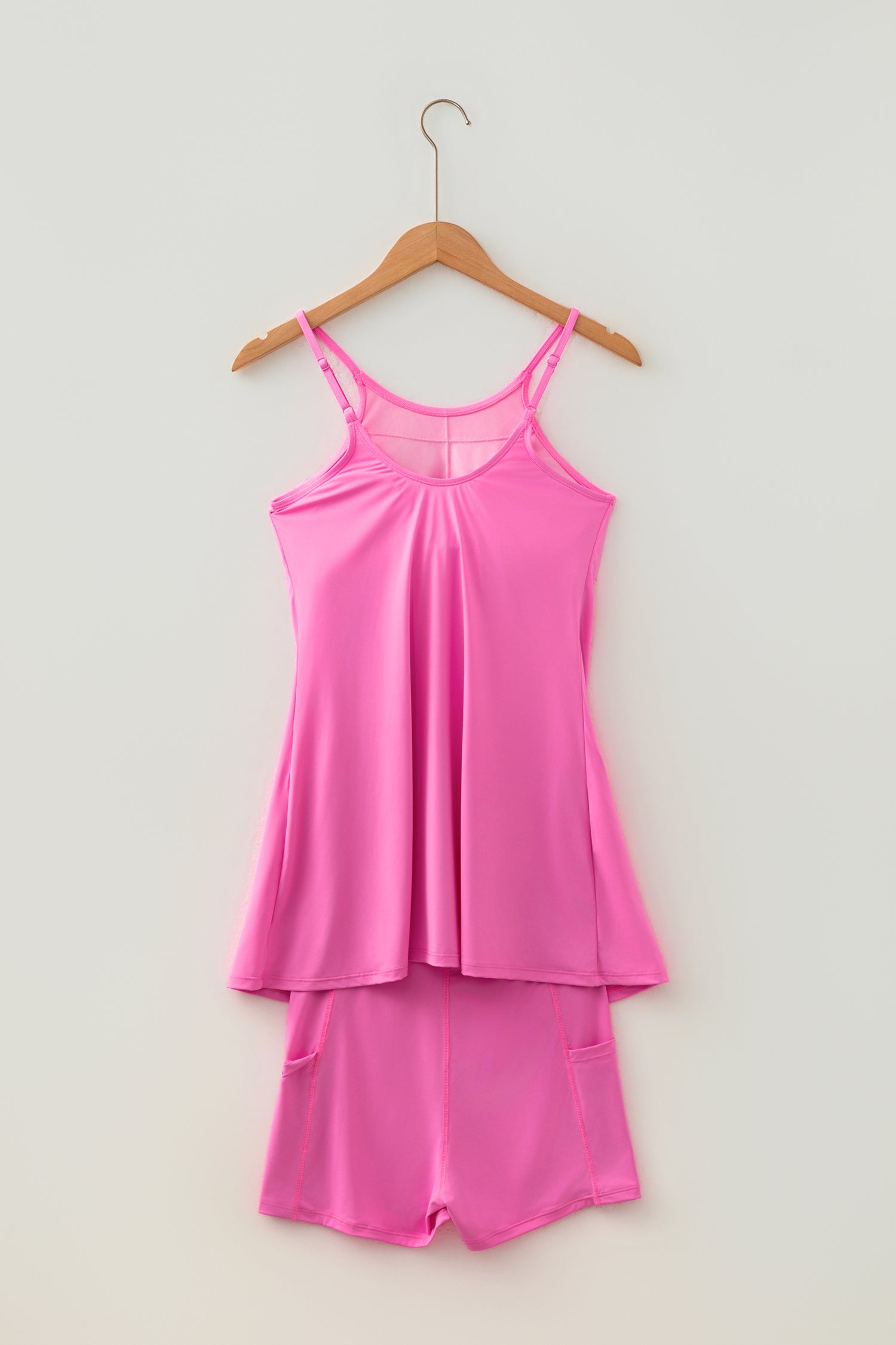 Solid Color Tunic Tank Dress Athletic Shorts Two Piece Set